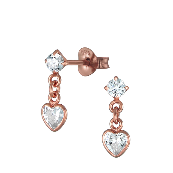 Silver Heart Drop Earrings - 2648