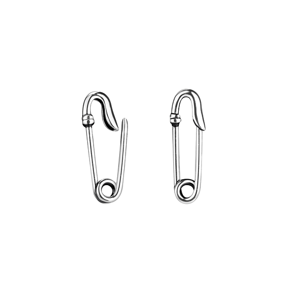 Silver Safety Pin Hoop Earrings - 2795