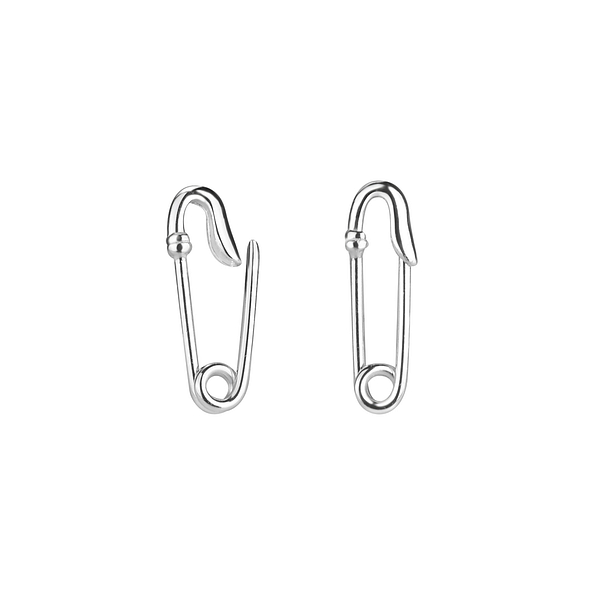 Silver Safety Pin Hoop Earrings - 4049