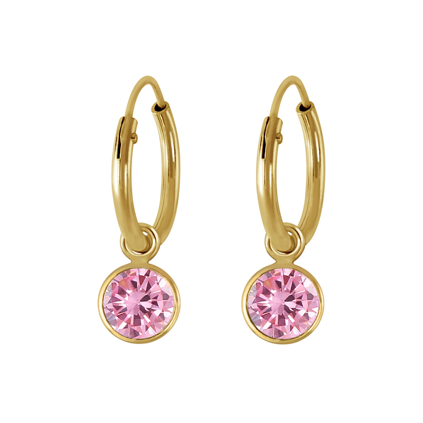 4mm Round Cubic Zirconia Silver Charm Hoop Earrings - 2415