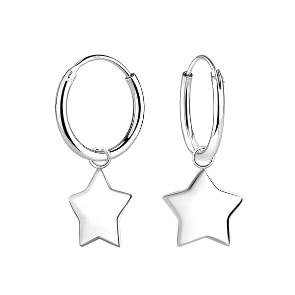 Silver Star Charm Hoop Earrings - 2626