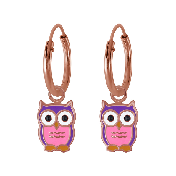 Silver Owl Charm Hoop Earrings - 2759