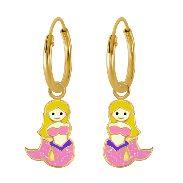 Silver Mermaid Charm Hoop Earrings - 2770