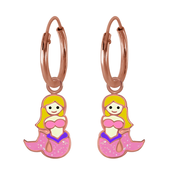 Silver Mermaid Charm Hoop Earrings - 2771