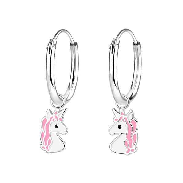 Silver Unicorn Charm Hoop Earrings - 2432 Silver Unicorn Charm Hoop Earrings - 2432