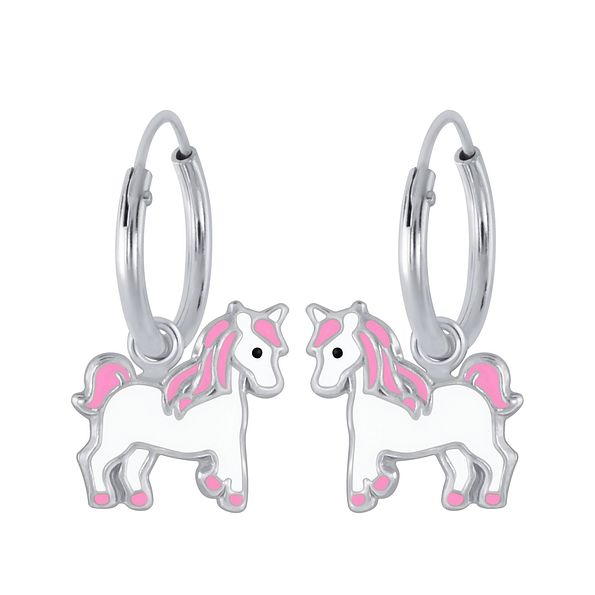 Silver Unicorn Charm Hoop Earrings - 2386