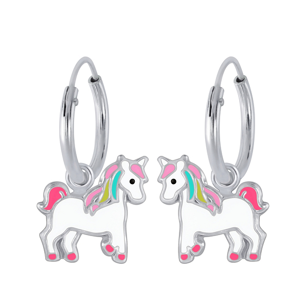 Silver Unicorn Charm Hoop Earrings - 2389