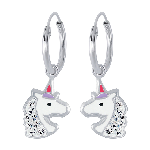 Silver Unicorn Charm Hoop Earrings - 2503