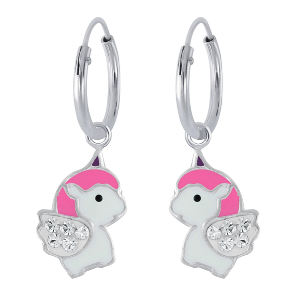 Silver Unicorn Charm Hoop Earrings - 2531