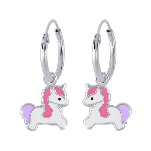 Silver Unicorn Charm Hoop Earrings - 2375