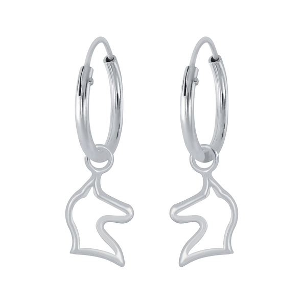Silver Unicorn Charm Hoop Earrinngs - 2606