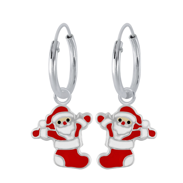 Silver Santa Charm Hoop Earrings - 2704