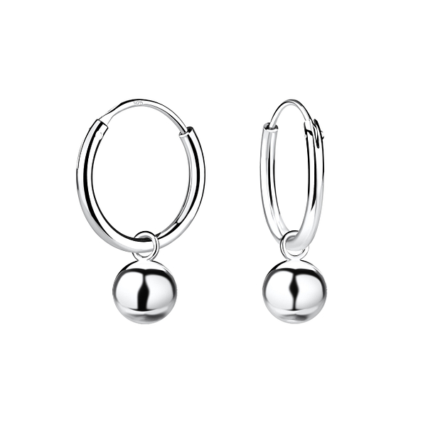 5mm Silver Ball Charm Hoop Earrings - 2617