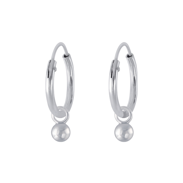 3mm Silver Ball Charm Hoop Earrings - 2611