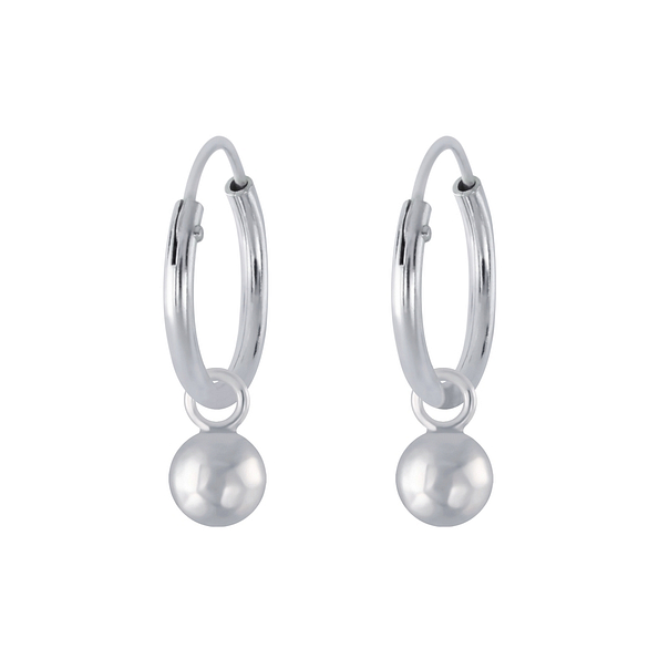 4mm Silver Ball Charm Hoop Earrings - 2614