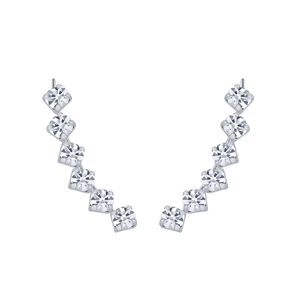 Silver Curved Line Crystal Ear Climbers - 2853