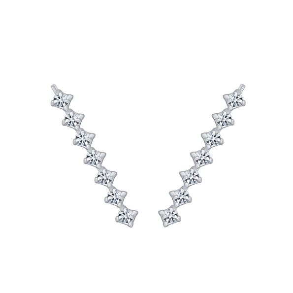 Silver Line Crystal Ear Climbers - 2858
