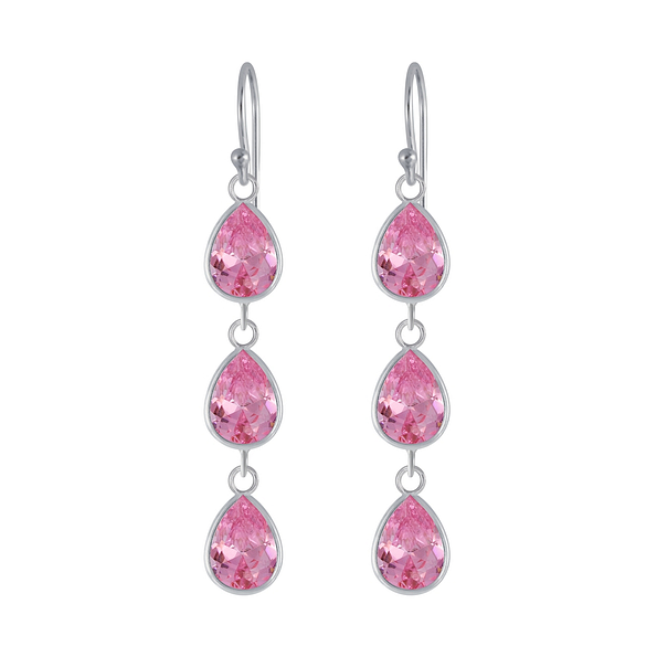 Silver Tear Drop Cubic Zirconia Dangle Earrings - 2637