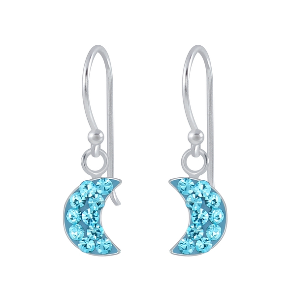 Silver Half Moon Crystal Earrings - 2822