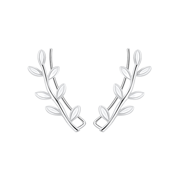 Silver Olive Branch Ear Climbers - 2920