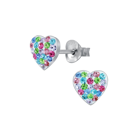 Silver Heart Crystal Stud Earrings - 3071