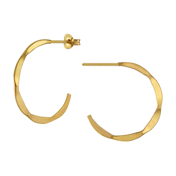 Silver Hammered Half Hoop Stud Earrings - 2802