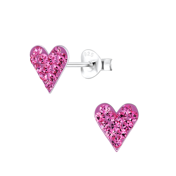 Silver Heart Crystal Stud Earrings - 2993