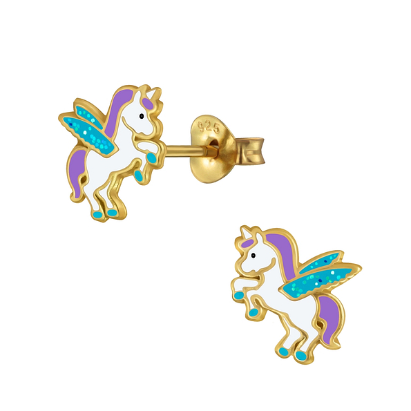 Silver Winged Unicorn Stud Earrings - 3056