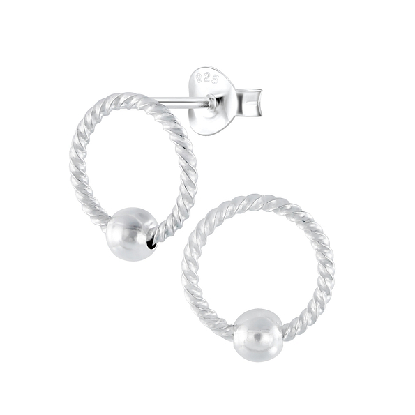 Silver Ball And Twisted Circle Stud Earrings - 2798