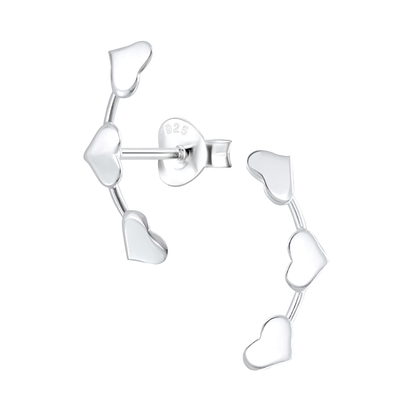 Silver Triple Heart Stud Earrings - 2892