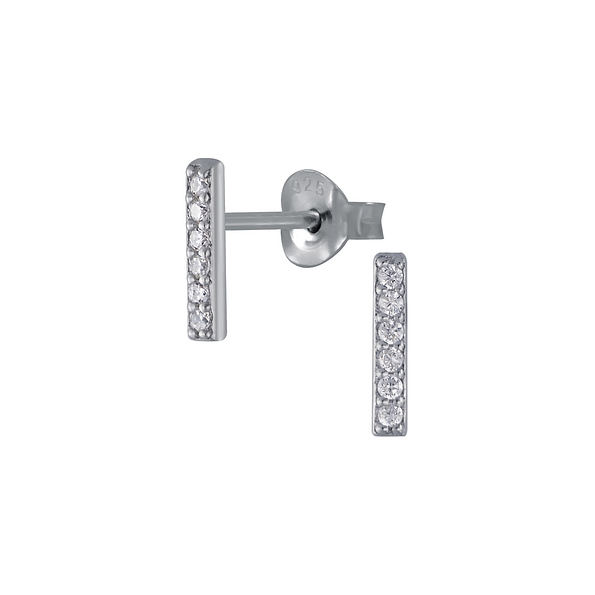 Silver Bar Cubic Zirconia Stud Earrings - 3050
