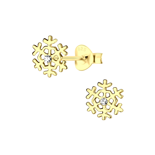 Silver Snowflake Crystal Stud Earrings - 1276