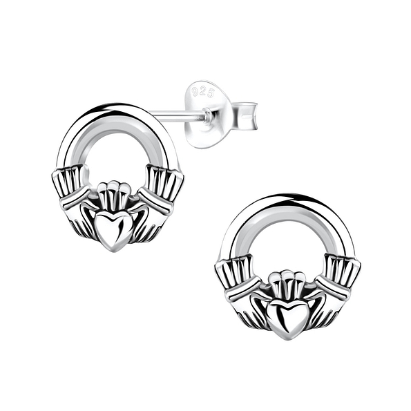 Silver Claddagh Stud Earrings - 2888