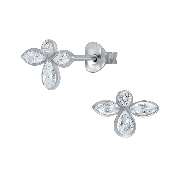 Silver Angel Cubic Zirconia Stud Earrings - 2917
