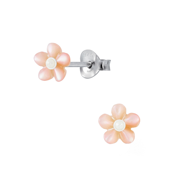 Silver Shell Flower Stud Earrings - 2829