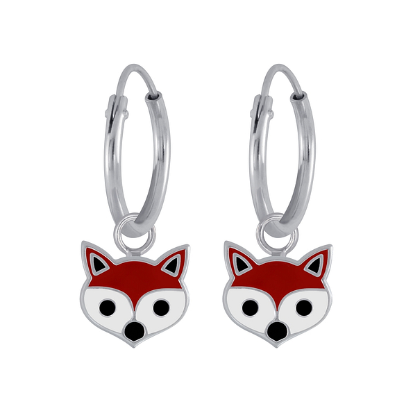 Silver Fox Charm Hoop Earrings - 2984