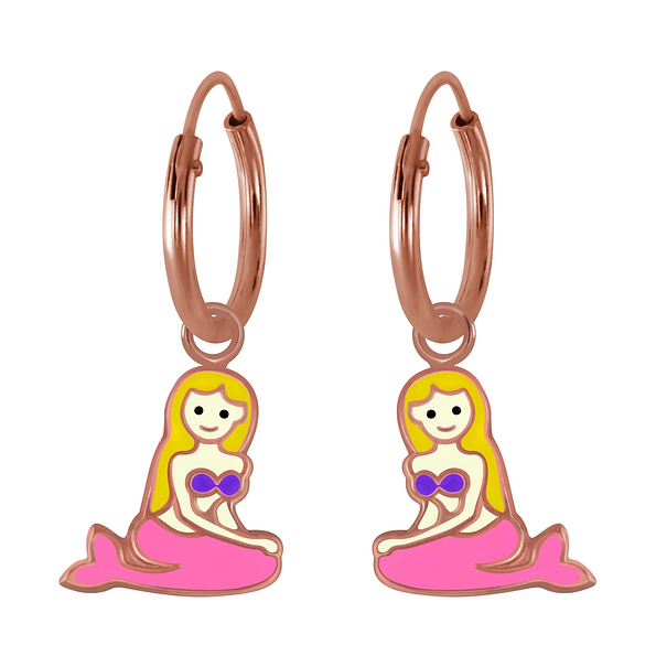 Silver Mermaid Charm Hoop Earrings - 2807