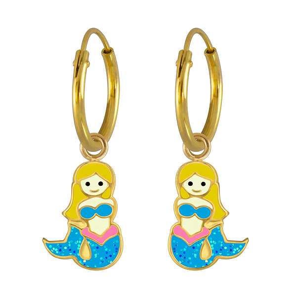 Silver Mermaid Charm Hoop Earrings - 3012