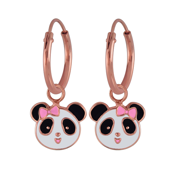 Silver Panda Charm Hoop Earrings - 2982