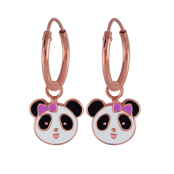 Silver Panda Charm Hoop Earrings - 2978