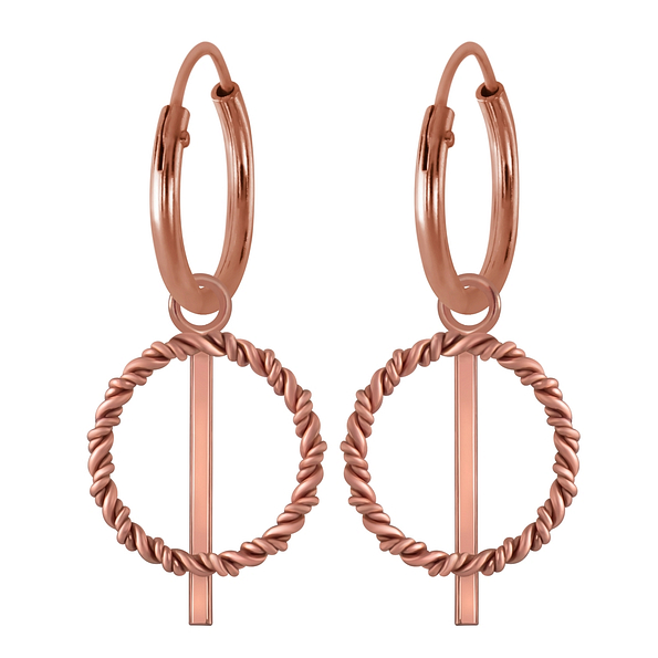 Silver Twisted Circle Charm Hoops Earrings - 2878