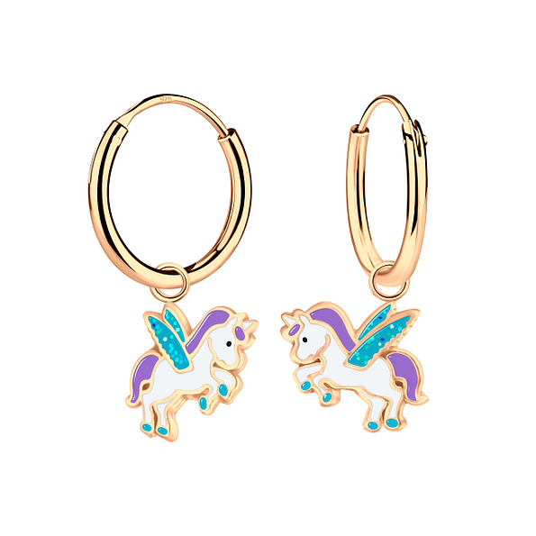 Silver Winged Unicorn Charm Hoop Earrings - 3060 Silver Winged Unicorn Charm Hoop Earrings - 3060