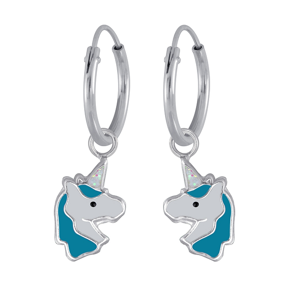 Silver Unicorn Charm Hoop Earrings - 2952