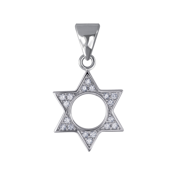 Silver Star of David Cubic Zirconia Pendant - 3043