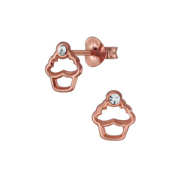 Silver Cupcake Crystal Stud Earrings - 3136