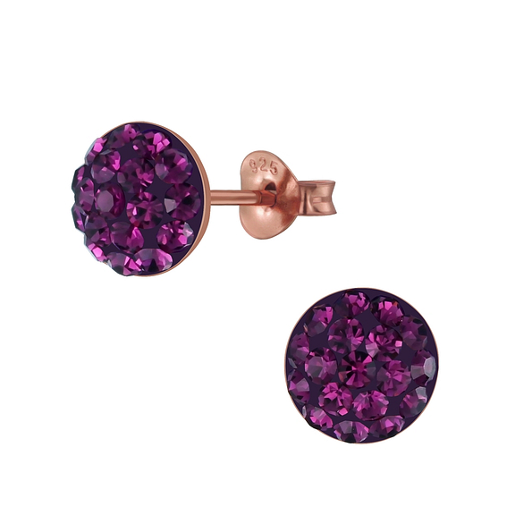 Silver Round Crystal Stud Earrings - 3125
