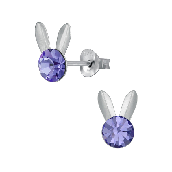 Silver Rabbit Crystal Stud Earrings - 3085