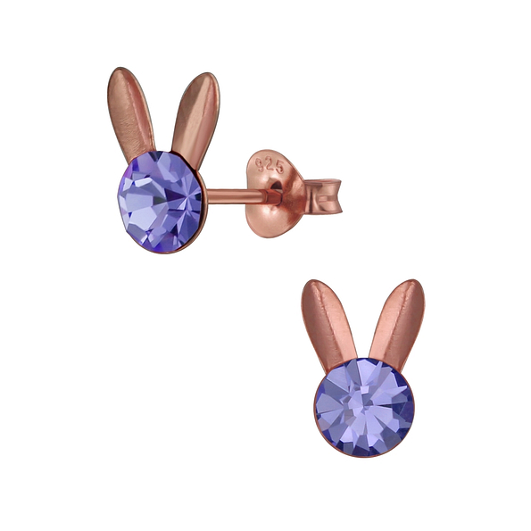 Silver Rabbit Crystal Stud Earrings - 3087