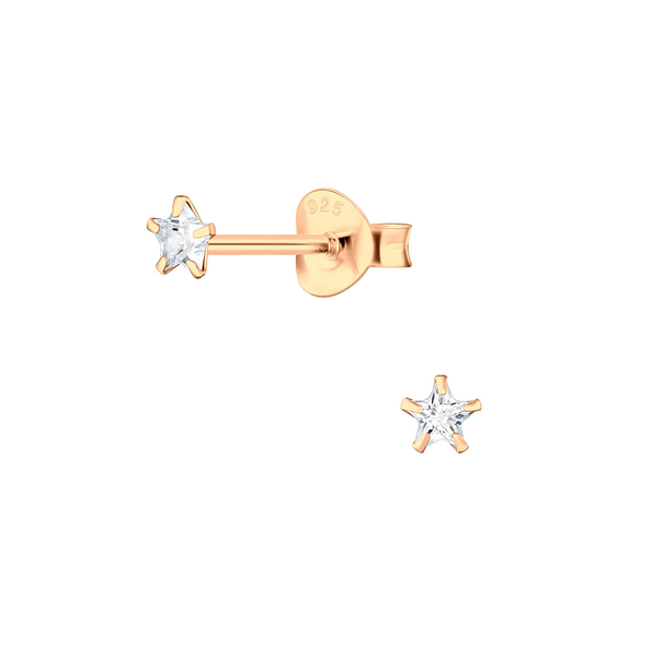 3mm Star Cubic Zirconia Silver Stud Earrings - 3195