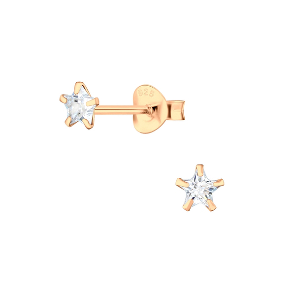 4mm Star Cubic Zirconia Silver Stud Earrings - 3197